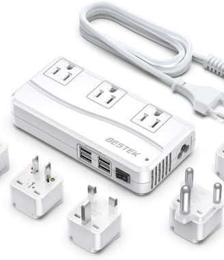 BESTEK International Power Adapter 250W, 220V to 110V Step Down Travel Voltage Converter with 4-Port USB Including US/AU/EU/UK//India/South Africa Plug Adapter (White)